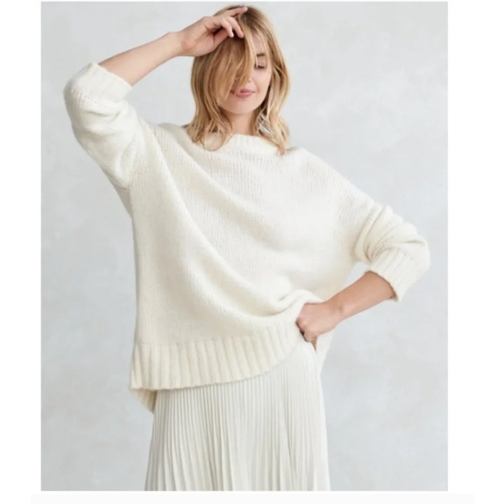 Jenni Kayne Ivory White Baby Alpaca Cocoon Oversized Crewneck Sweater‎ XL Luxury
